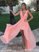 Stylish Pink Plunging A-line Evening Gown Maxi Long Evening Party Prom Dresses ,WGP1154