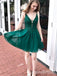 Elegant Green Spaghetti Straps Appliques Lace V Neck Short Homecoming Dresses ,QB0390