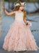 Elegant Light Pink Ruffle Tulle A- Line Cheap Long Flower Girl Dresses, FGS0035