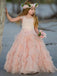 Elegant Light Pink Ruffle Tulle A- Line Cheap Long Flower Girl Dresses, FGS0035