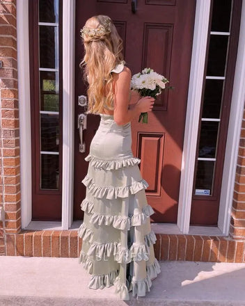 Elegant Green Spaghetti straps V-neck Long Formal Gown to Impress,WGP1845