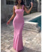 Elegant Pink Spaghetti Straps Pleats Mermaid Sleeveless Cheap Simple Evening Prom Dresses,WGP528