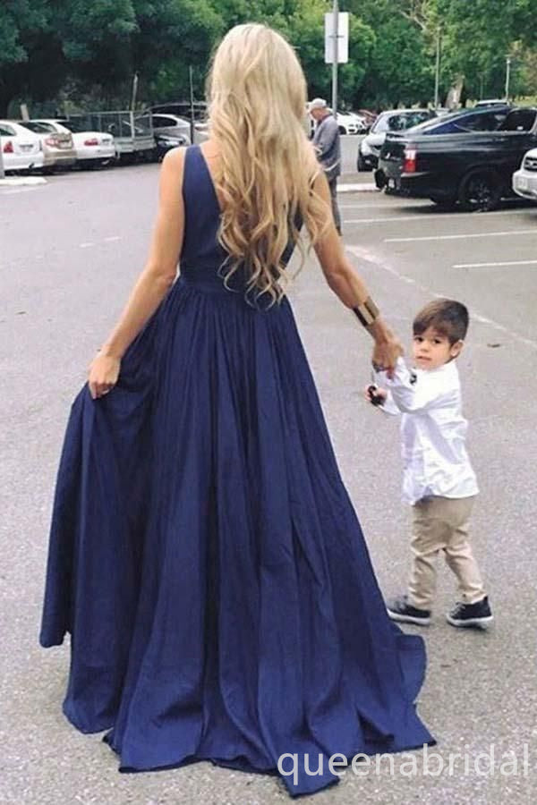 Navy Blue Plunging Evening Gown Maxi Long Evening Party Prom Dresses ,WGP1041