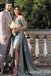 Charming Off-the-shoulder Green Sweetheart Mermaid Evening Gown Long Formal Dresses Prom Dresses with High Slit,WGP774