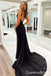 V-neck Open Back Black Sheath Evening Gown Maxi Long Formal Dresses Prom Dresses with Side Slit,WGP958