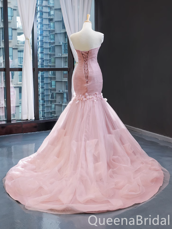 Elegant Pink Floral Strapless Sweetheart Mermaid Lace up Back Party Dress Long Prom Dresses to Impress ,WGP1698