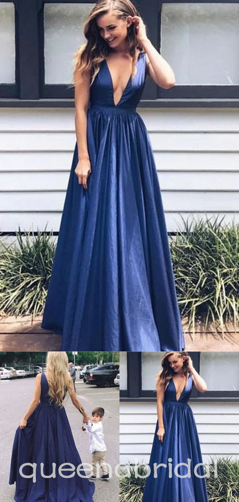 Navy Blue Plunging Evening Gown Maxi Long Evening Party Prom Dresses ,WGP1041