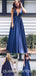 Navy Blue Plunging Evening Gown Maxi Long Evening Party Prom Dresses ,WGP1041