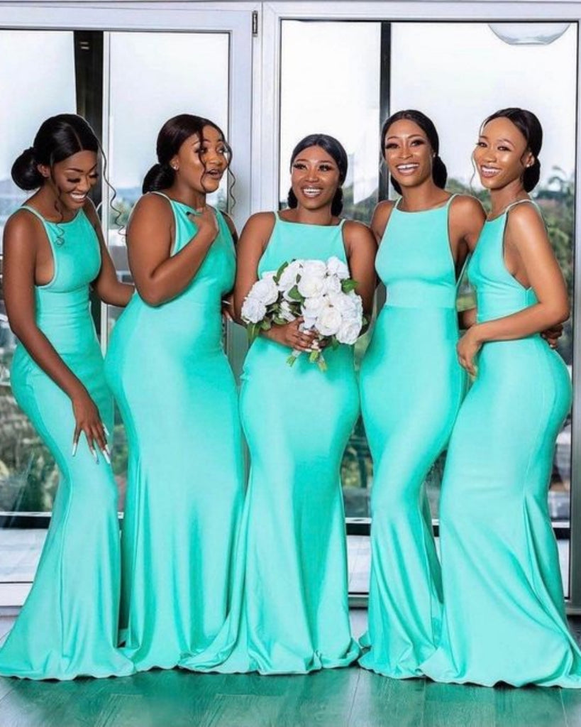 Green Square Neck Mermaid Spaghetti Straps Long Bridesmaid Dresses ,BDS0210