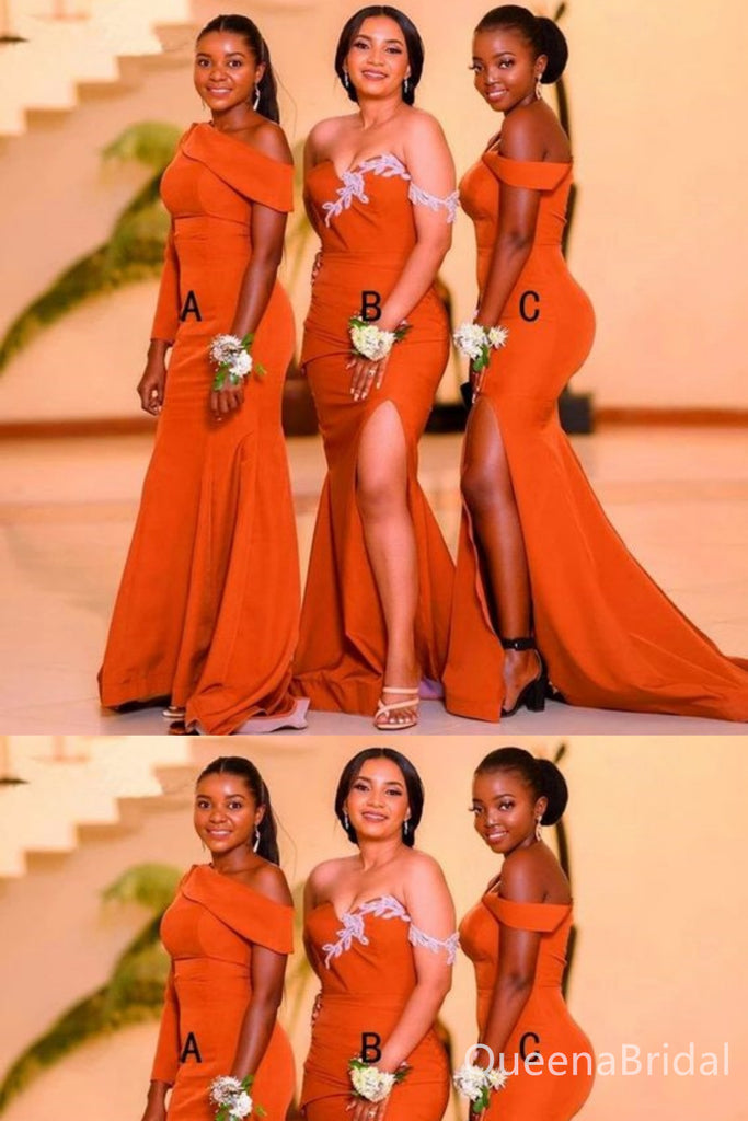 Mismatched Orange Mermaid Long Bridesmaid Dresses , BDS0184