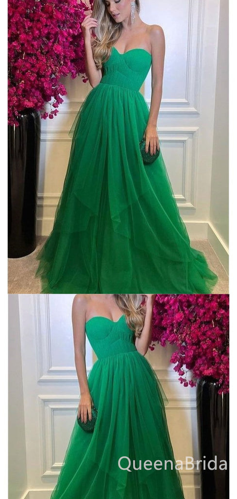 Sexy Strapless Green Sweetheart A-line Evening Gown Long Prom Dresses ,WGP680