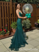 Sexy Green Spaghetti Straps V Neck Mermaid Long Party Dress Long Prom Dresses to Impress with Trailing,WGP1420