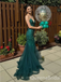 Sexy Green Spaghetti Straps V Neck Mermaid Long Party Dress Long Prom Dresses to Impress with Trailing,WGP1420