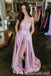 Pink Spaghetti Straps A-line Evening Gown Maxi Long Evening Party Prom Dresses with Side Slit,WGP1104