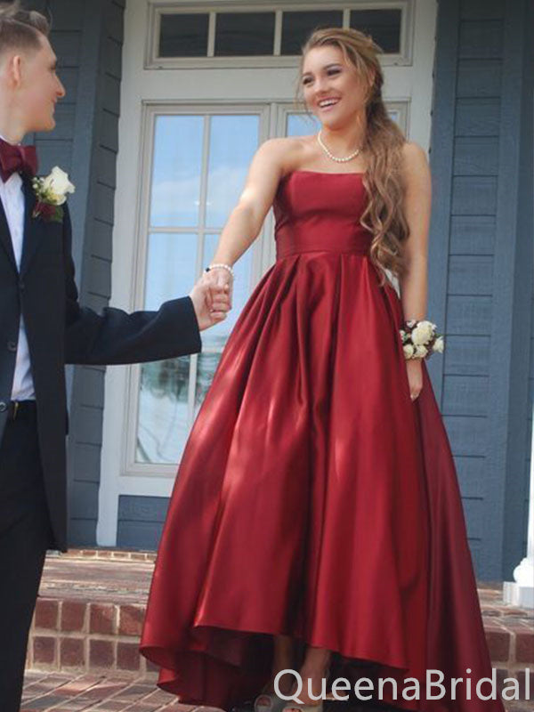 Elegant Red Strapless A-line High Low Long Party Dress Prom Dresses,WGP1766