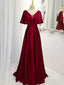 Red A-line V Neck Lace up Back Party Dress Long Prom Dresses to Impress ,WGP1584