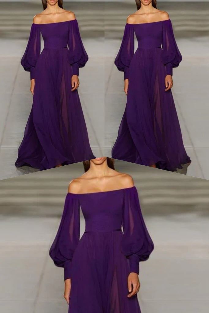 Purple A-line Long Sleeves Off the Shoulder Party Dress Long Prom Dresses to Impress ,WGP1585