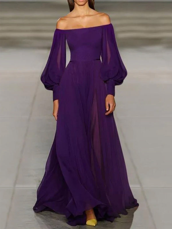 Purple A-line Long Sleeves Off the Shoulder Party Dress Long Prom Dresses to Impress ,WGP1585