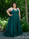 Sexy Green Spaghetti Straps Lace Appliques V Neck A-line Long Party Dress Long Prom Dresses to Impress Plus Size ,WGP1422