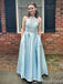 Stunning Light Blue Jewel Lace Appliques A-line Long Party Dress Prom Dresses with Pockets,WGP1768