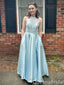 Stunning Light Blue Jewel Lace Appliques A-line Long Party Dress Prom Dresses with Pockets,WGP1768