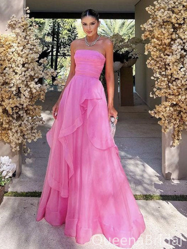 Pink Strapless A-line Evening Gown Long Evening Party Prom Dresses ,WGP1297