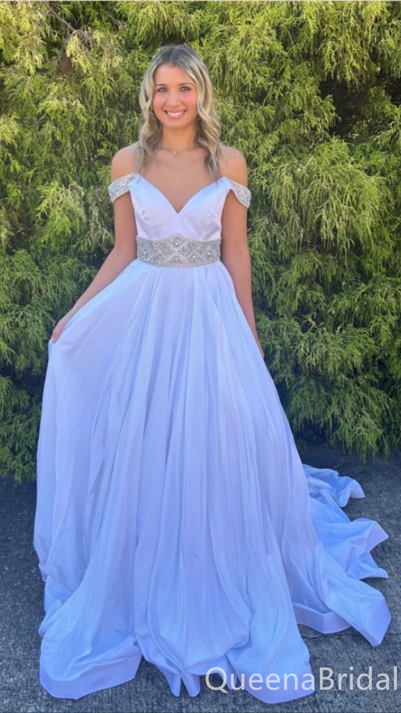 Elegant Lilac Off Shoulder Sweetheart Beaded A-line Long Party Dress Prom Dresses ,WGP1770