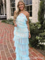 Light Blue Halter Open Back Sheath Tiered Evening Gown Long Evening Party Prom Dresses ,WGP1298