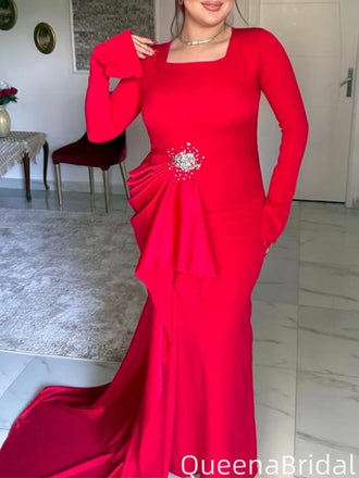 Formal Long Sleeves Square Mermaid Long Prom Dress Ideas, Evening Party Dresses,WGP2089