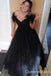 Gorgeous Black Off the Shoulder V Neck A-line Long Party Dress Long Prom Dresses to Impress ,WGP1425