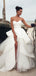 Elegant White Sleeveless Strapless Tulle Sweetheart Side Slit A-Line Long Wedding Dresses,WGP219