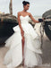 Elegant White Sleeveless Strapless Tulle Sweetheart Side Slit A-Line Long Wedding Dresses,WGP219