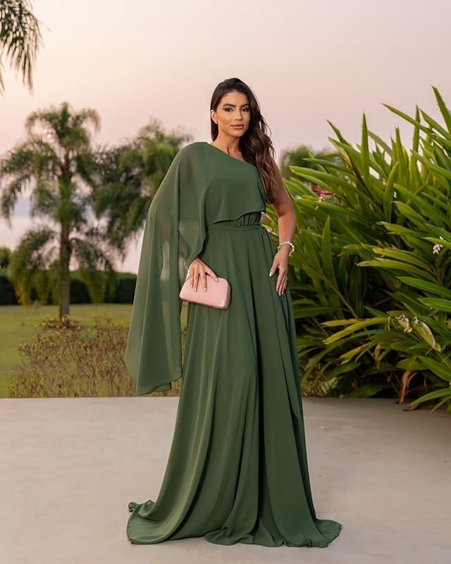 Elegant Green One Shoulder A-line Party Dress Long Prom Dresses to Impress ,WGP1590