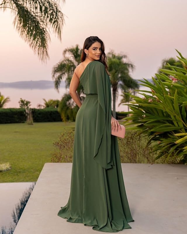 Elegant Green One Shoulder A-line Party Dress Long Prom Dresses to Impress ,WGP1590