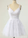 White Appliques V Neck A-line Graduation Party Short Homecoming Dresses, QB0795