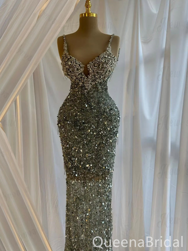 Sparkle Green Beaded Evening Gown Long Evening Party Prom Dresses to Impress ,WGP1300