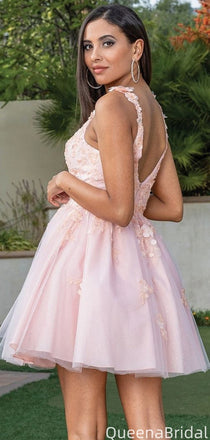 Gorgeous Spaghetti Strap V-neck A-line Short Mini Homecoming Dress,QB1001