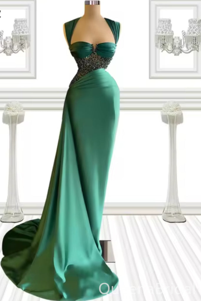 Stylish Dark Green Mermaid Beaded Sweetheart Prom Dresses to Impress ,WGP1301