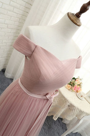 Elegant Blush Pink Off the Shoulder Lace up Back A-line Party Dress Long Prom Dresses to Impress ,WGP1592