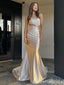 One Shoulder Champagne Mermaid Evening Gown Maxi Long Evening Party Prom Dresses ,WGP1019