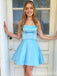 Simple Blue Spaghetti Straps A-line Lace Up Back Graduation Party Homecoming Dresses ,QB0696