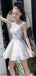 Elegant White Ruffle Spaghetti Straps Short Homecoming Dresses, QB0370