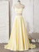 Two Pieces Halter A-line Light Yellow Evening Ball Gown Maxi Long Formal Dresses Prom Dresses with Pleats,WGP987