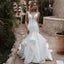 Elegant White V Neck Ruffle Spaghetti Straps Mermaid Long Wedding Dresses,WGP210