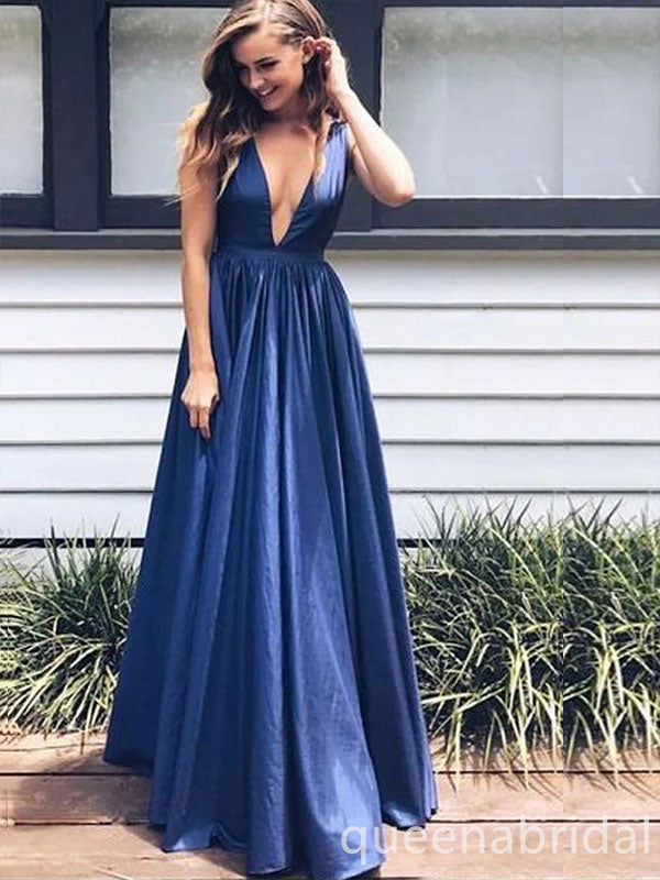 Navy Blue Plunging Evening Gown Maxi Long Evening Party Prom Dresses ,WGP1041