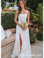 Elegant White Strapless Side Slit Ruffle Evening Prom Dresses,WGP476