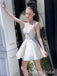 Elegant White Ruffle Spaghetti Straps Short Homecoming Dresses, QB0370