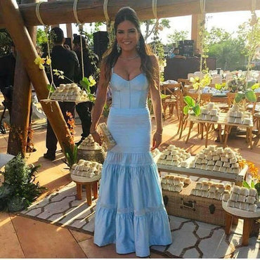 Popular Blue Sheath Spaghetti Straps Long Party Prom Dresses,Evening Dresses,WGP380