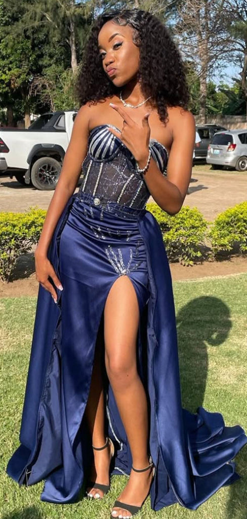 Popular Blue Sweatheart Mermaid Slit Long Prom Dress to Impress,WGP1726