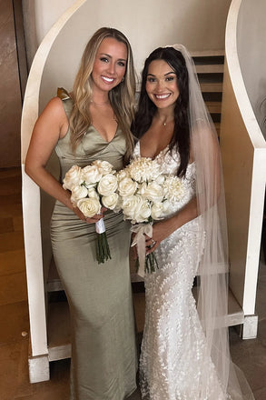 Popular Olive Green V-neck Mermaid Bridesmaid Dresses for Wedding Party, BDS0241